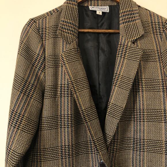 VTG 90s Plaid Woven Blazer Requirements Corp Core 8P Tailored Classic Longline - Picture 4 of 10